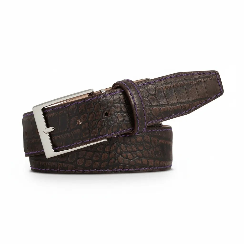 Sedona mock croc belt showing handmade leather craftsmanship