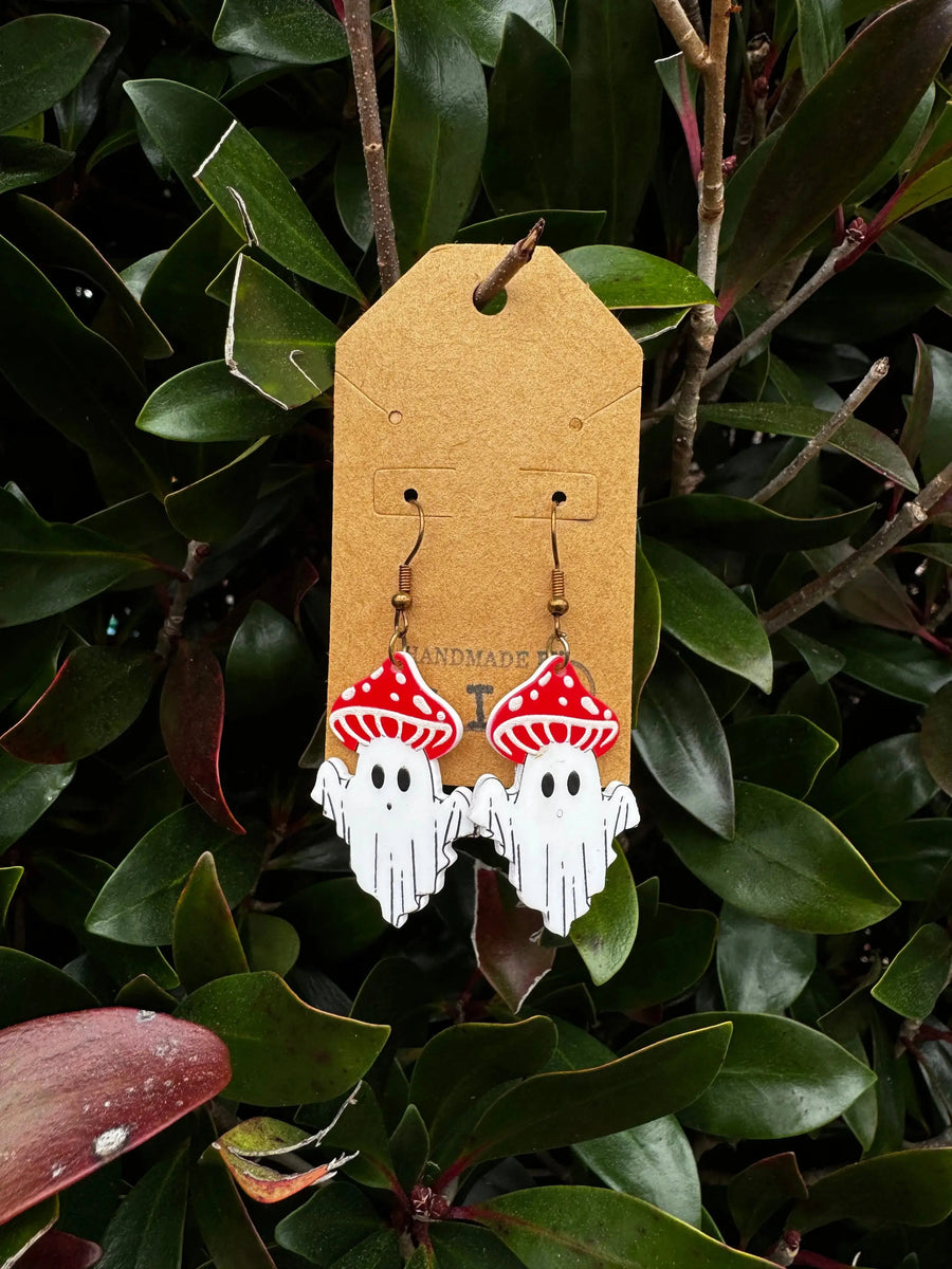 Shroomy Ghost Earrings | Spooky Cottagecore Mushroom Jewelry Gift