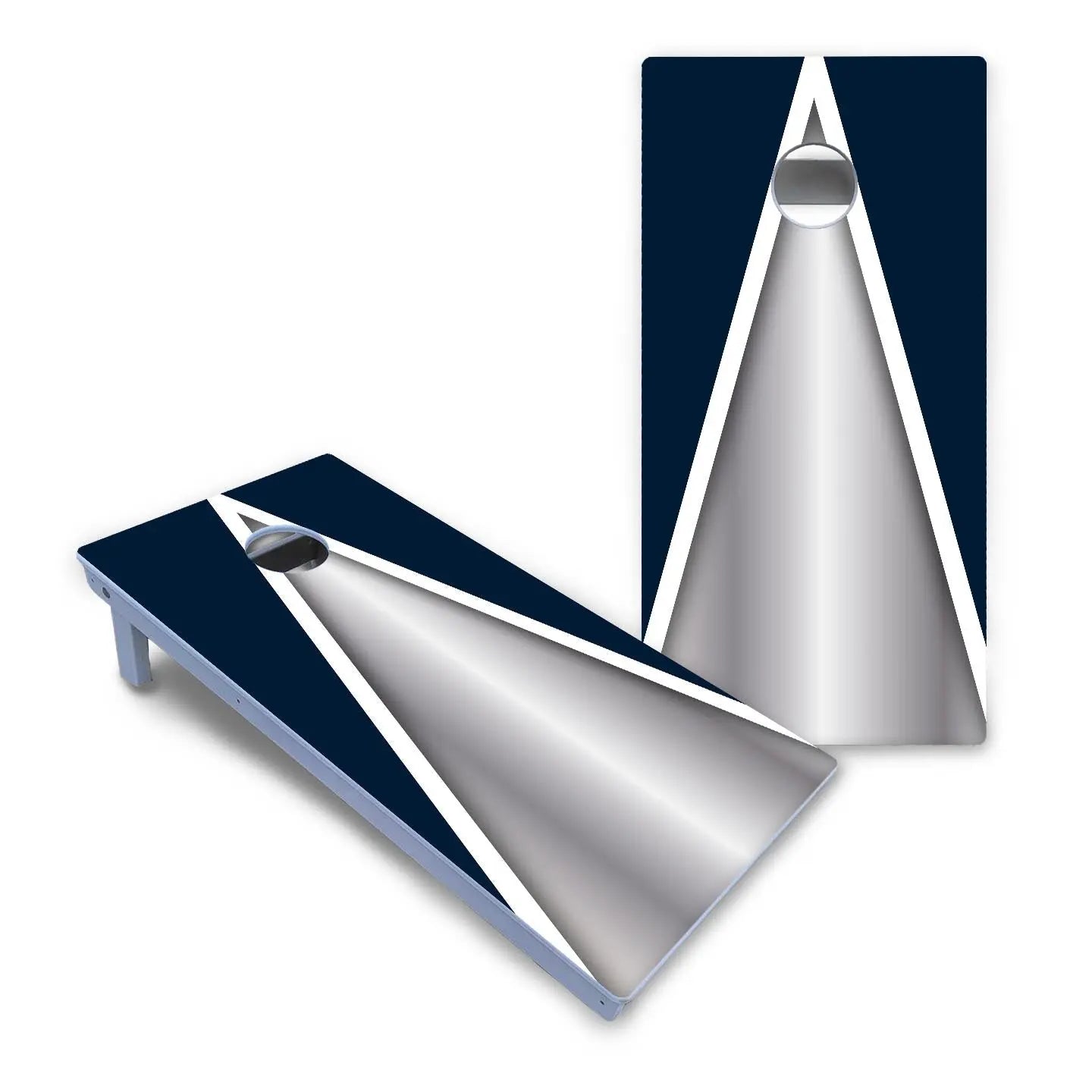 Silver/Blue Triangle Cornhole Boards - All Weather Series Cornhole Solutions
