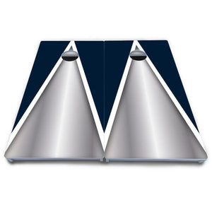 Silver/Blue Triangle Cornhole Boards - All Weather Series Cornhole Solutions