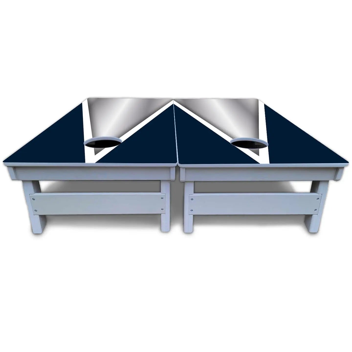 Silver/Blue Triangle Cornhole Boards - All Weather Series Cornhole Solutions