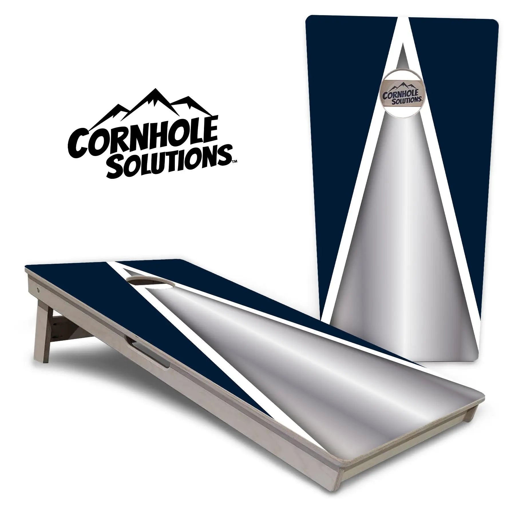 Silver/Blue Triangle Cornhole Boards - Professional Tournament Series Cornhole Solutions