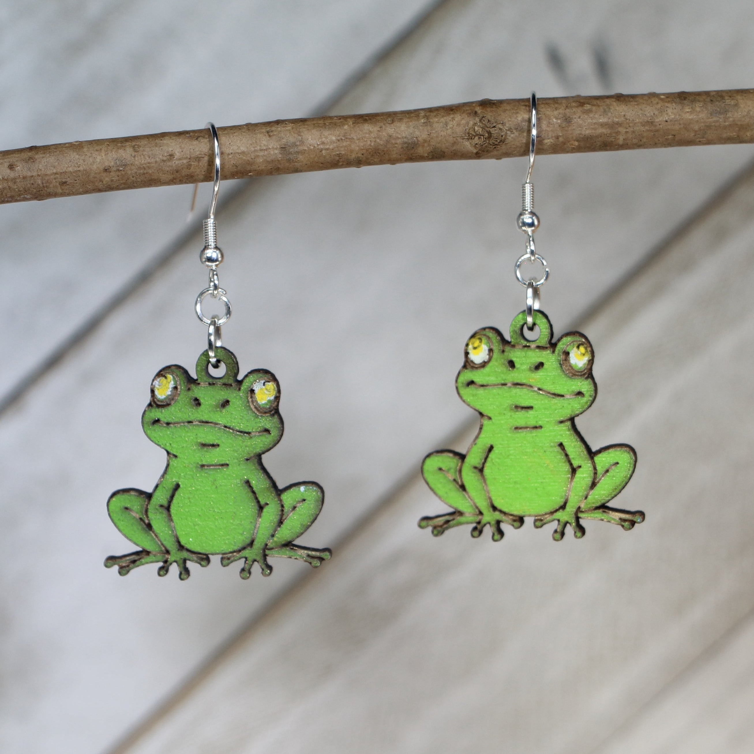 Sitting Frog Wooden Dangle Earrings | Cute Frog Jewelry