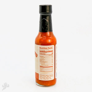 Bottle of Powerful Pepper Company Smoked Mango Habanero Hot Sauce with nutrition facts.