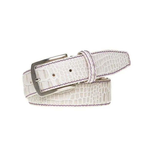 Snow Mock Croc Leather Belt by Roger Ximenez handmade in Miami