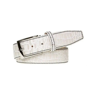 Roger Ximenez snow white custom leather belt with bespoke sizing options