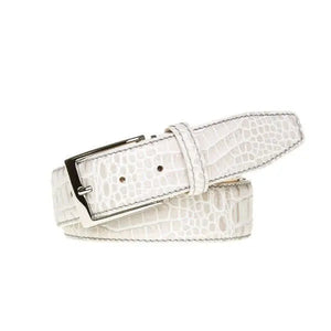 Snow mock croc belt showing handmade leather craftsmanship