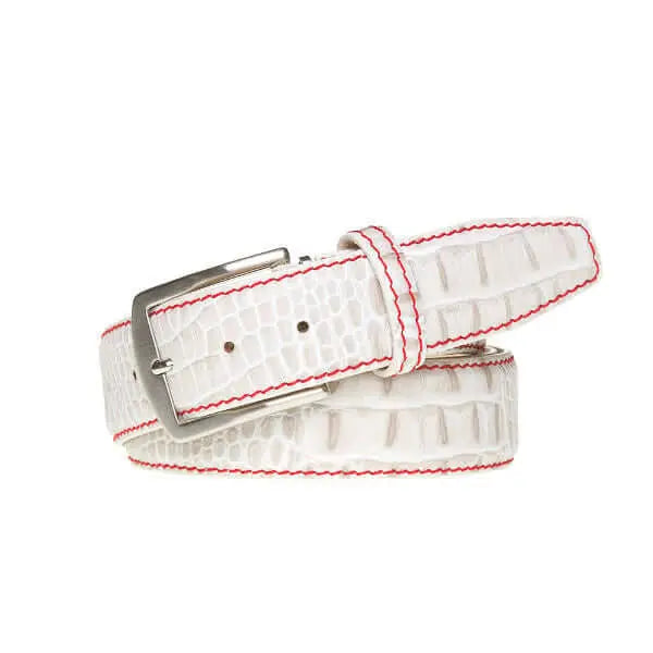 White textured leather belt for golf and statement style
