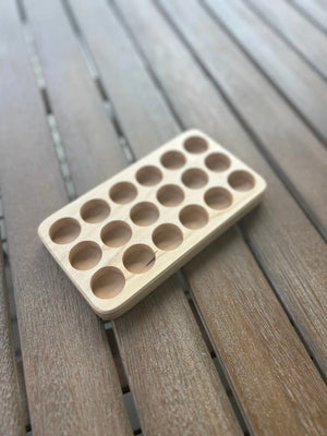 Maple wood sorting tray with 18 round compartments