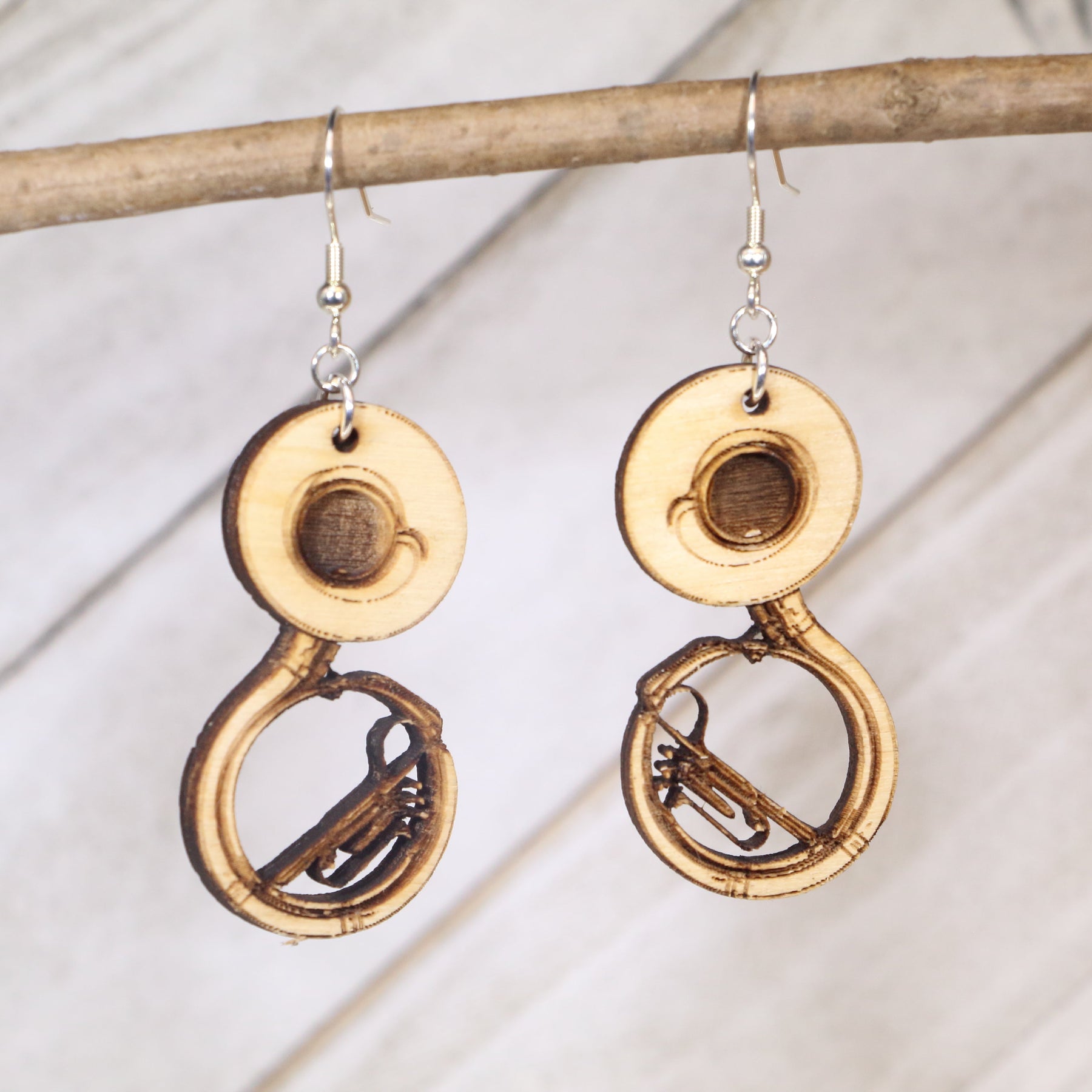 Sousaphone Wooden Dangle Earrings | Marching Band Music Jewelry