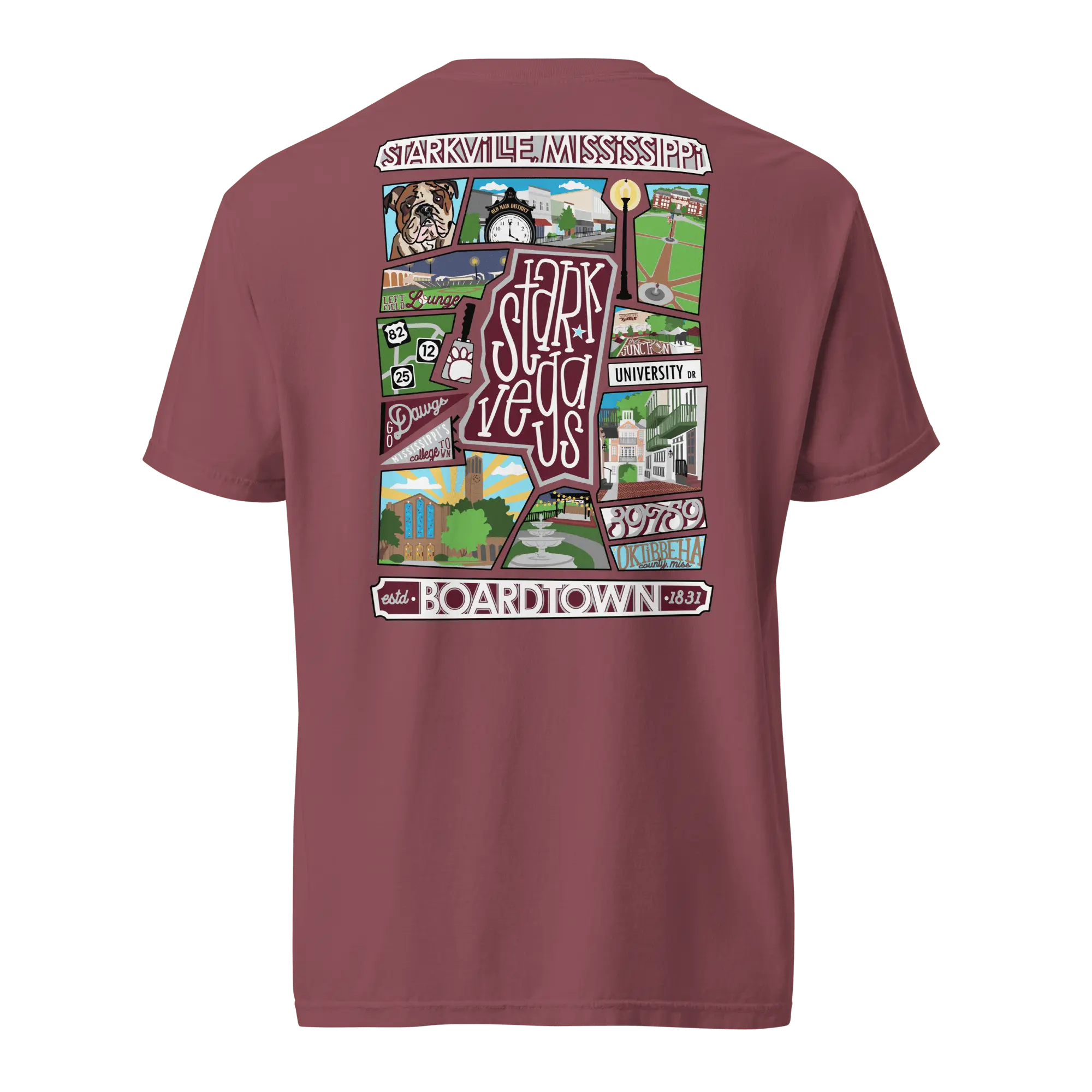 Starkville Mississippi T-shirt: Starkvegas Collage Art by Leslie Gonce, Comfort Colors Tee