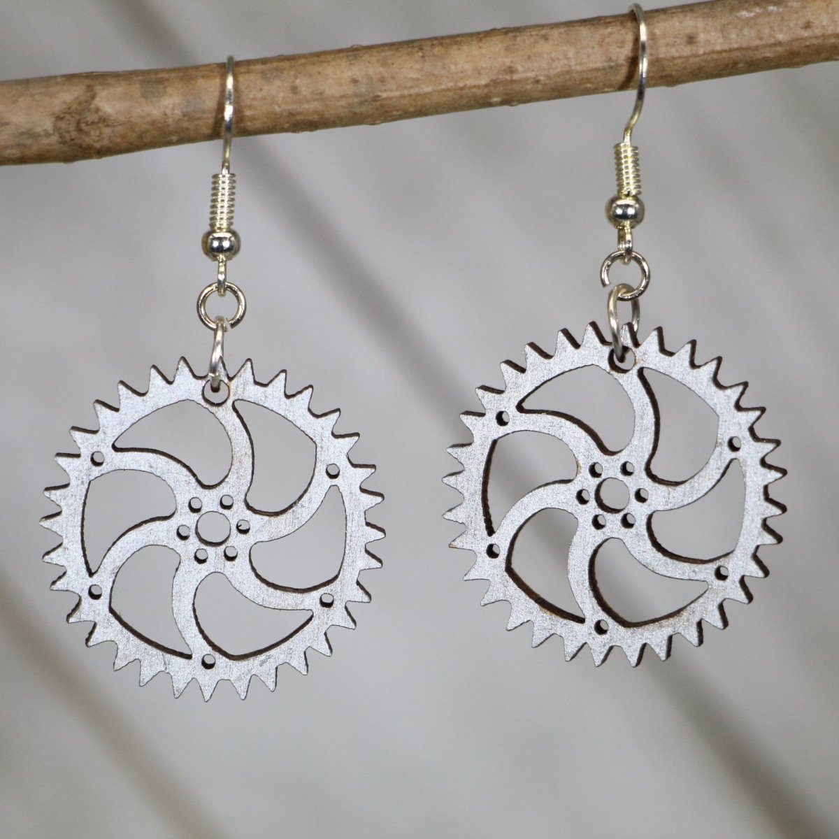 Steampunk Gear Wooden Earrings | Industrial Retro Jewelry