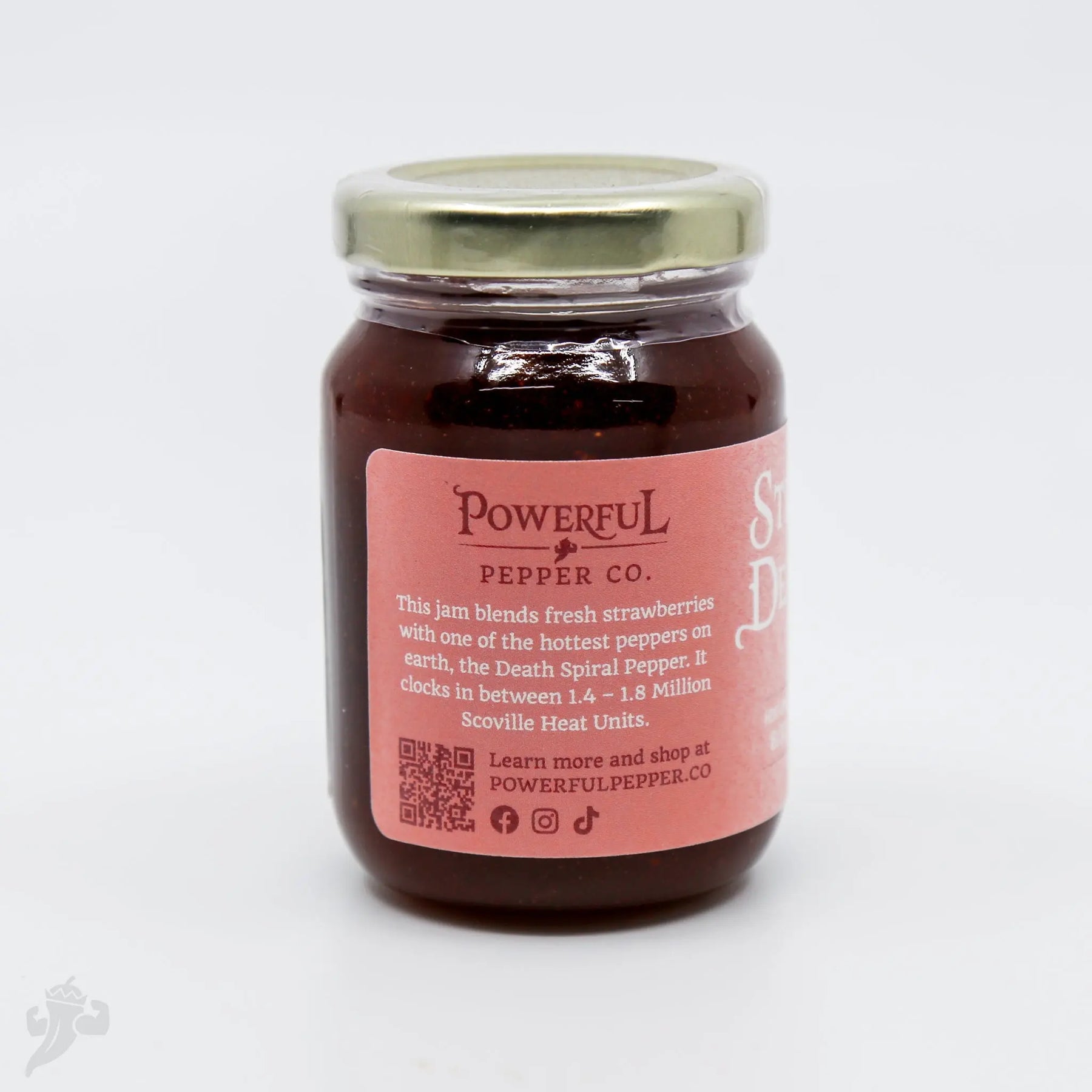 Jar of Strawberry Death Spiral chili jam by Powerful Pepper Co.