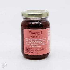 Jar of Strawberry Death Spiral chili jam by Powerful Pepper Co.