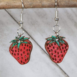 Strawberry Wooden Dangle Earrings | Fruit Jewelry