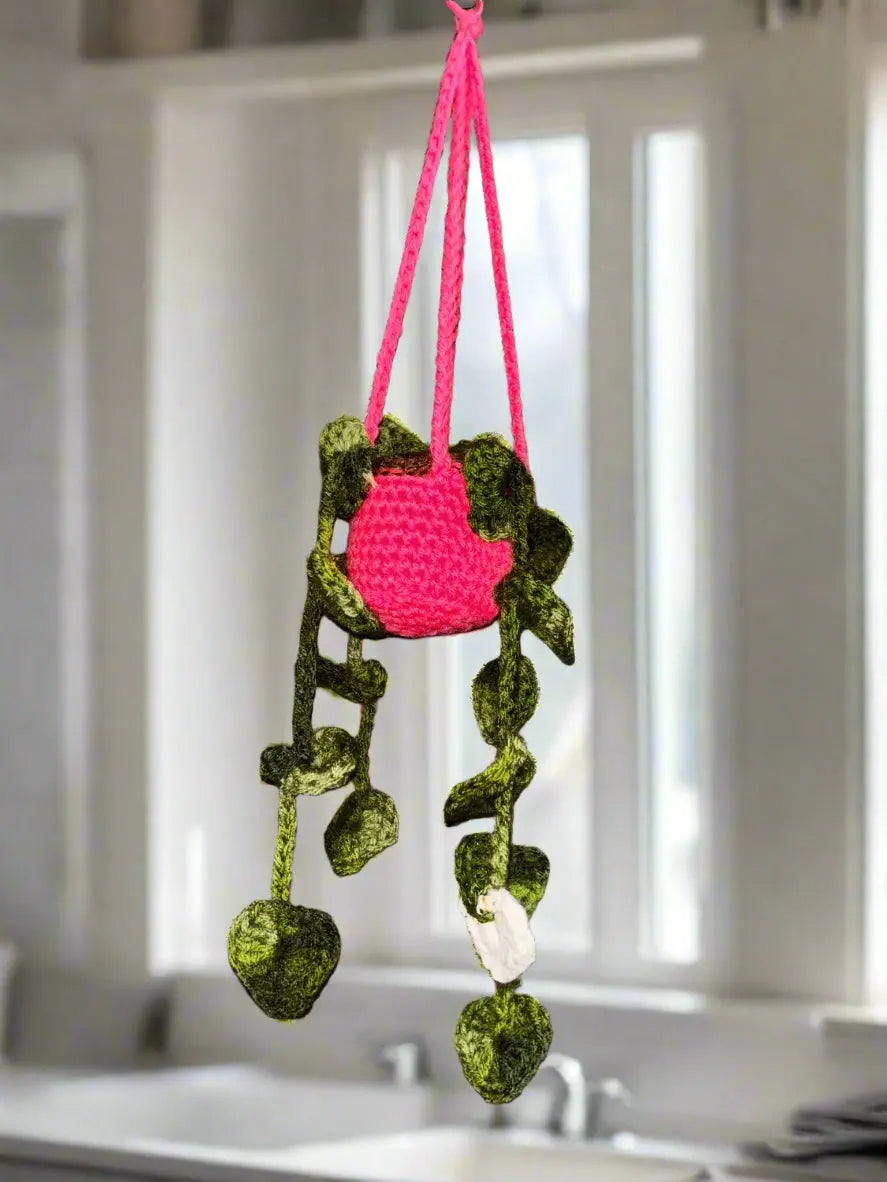Handmade Crochet Strings of Hearts Hanging Plant | Faux Succulent Home Decor | Klassy Krafts