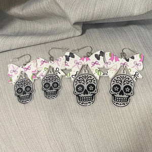 Sugar Skull Earrings with Bows - Halloween Jewelry - Dia de los Muertos - Main Street Collective