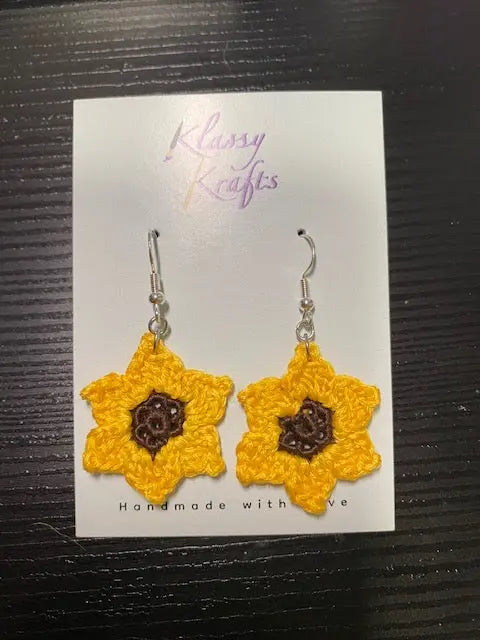 Crochet Sunflower Earrings | Handmade Yellow Floral Jewelry | Klassy Krafts