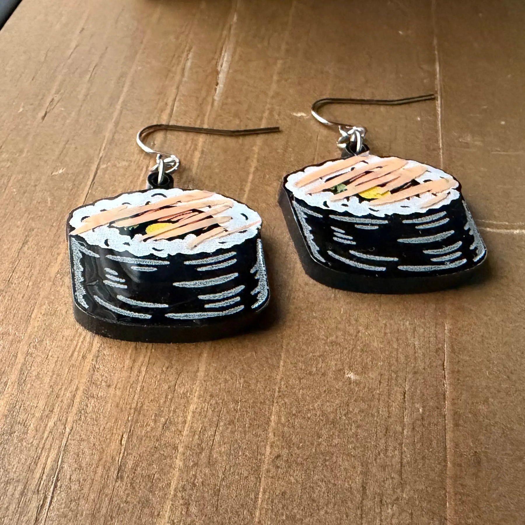 Sushi Roll Earrings: Hand-Painted Acrylic Foodie Jewelry by Main Street Collective