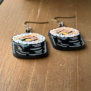 Sushi Roll Earrings: Hand-Painted Acrylic Foodie Jewelry by Main Street Collective
