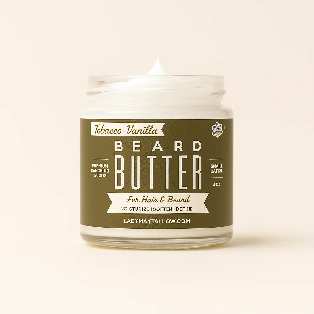 Tallow Man Tobacco Vanilla Beard + Body Butter | Men's Grooming | Grass-Fed Tallow | 9oz The Lady May