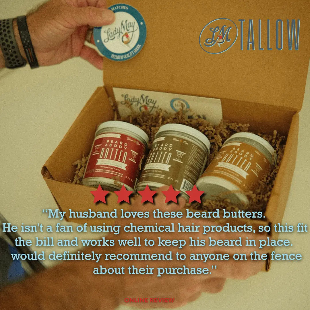 Tallow Man Tobacco Vanilla Beard + Body Butter | Men's Grooming | Grass-Fed Tallow | 9oz The Lady May