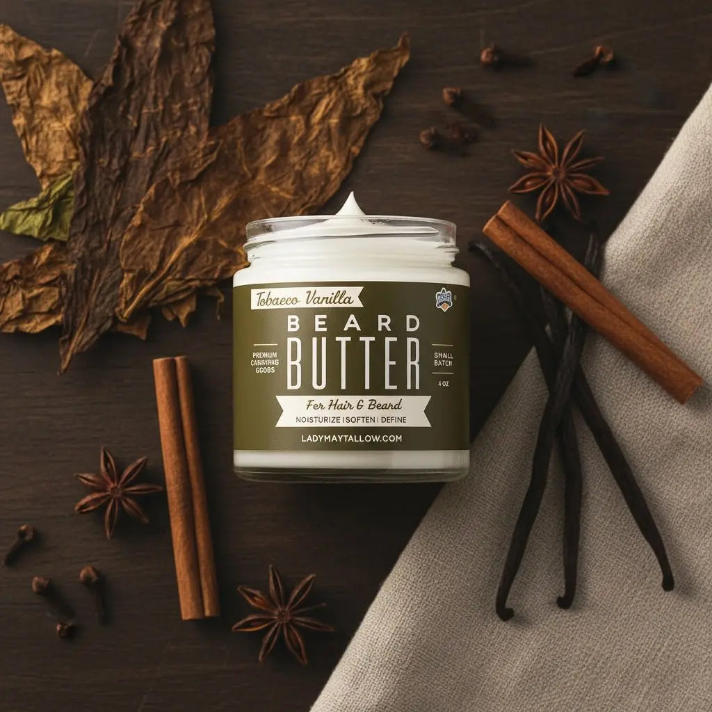 Tallow Man Tobacco Vanilla Beard + Body Butter | Men's Grooming | Grass-Fed Tallow | 9oz The Lady May