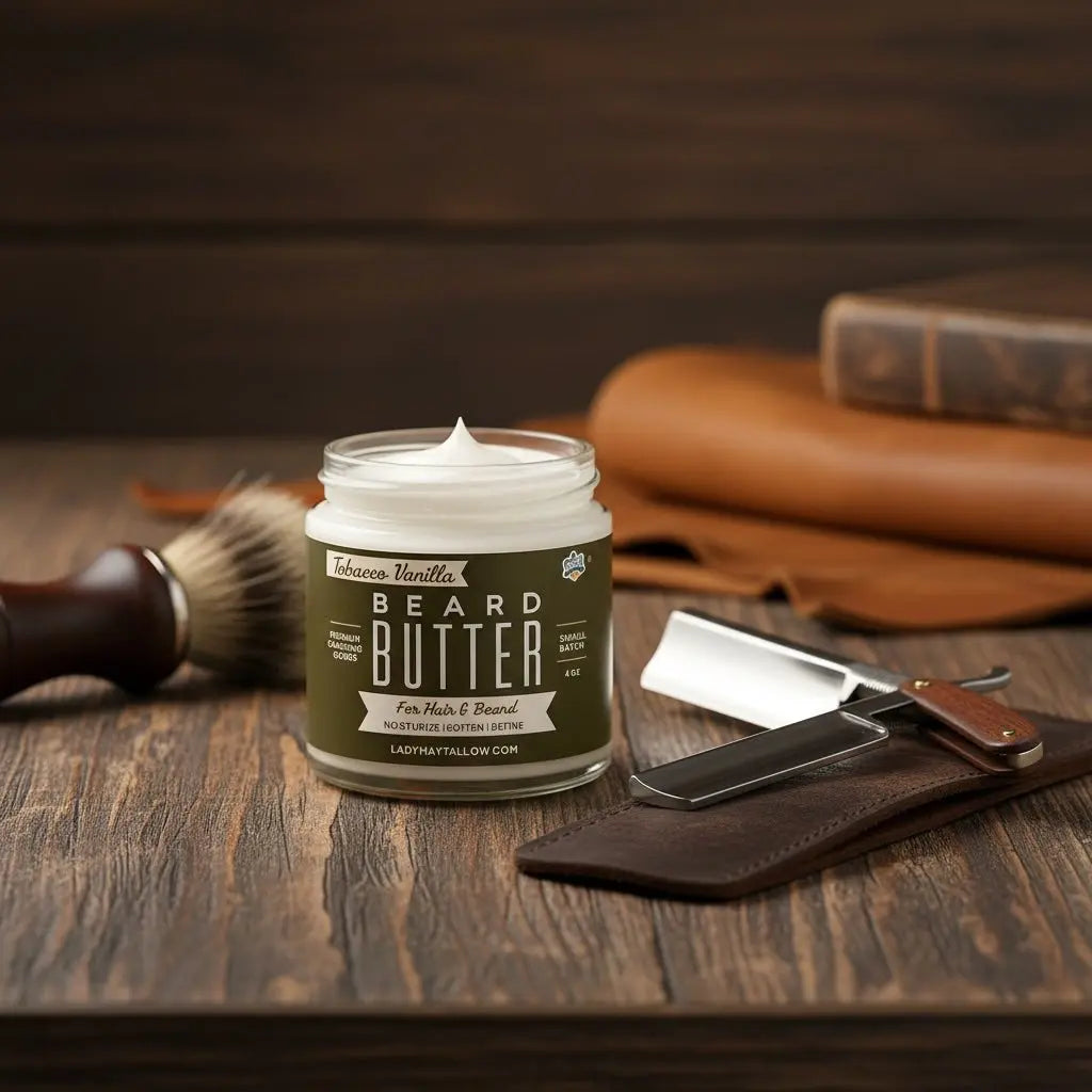 Tallow Man Tobacco Vanilla Beard + Body Butter | Men's Grooming | Grass-Fed Tallow | 9oz The Lady May