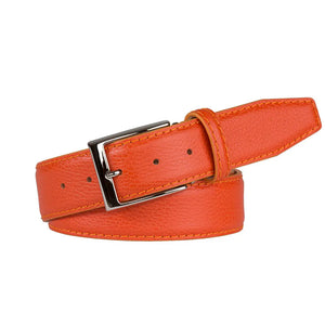 Close up of tangerine Italian pebble grain leather texture