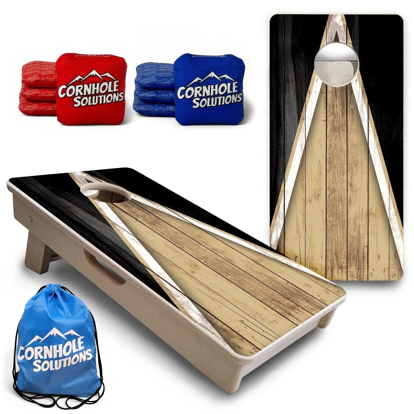 Team Color Triangle - Mini or Vacation Size Cornhole Boards (Beige & Black) Cornhole Solutions