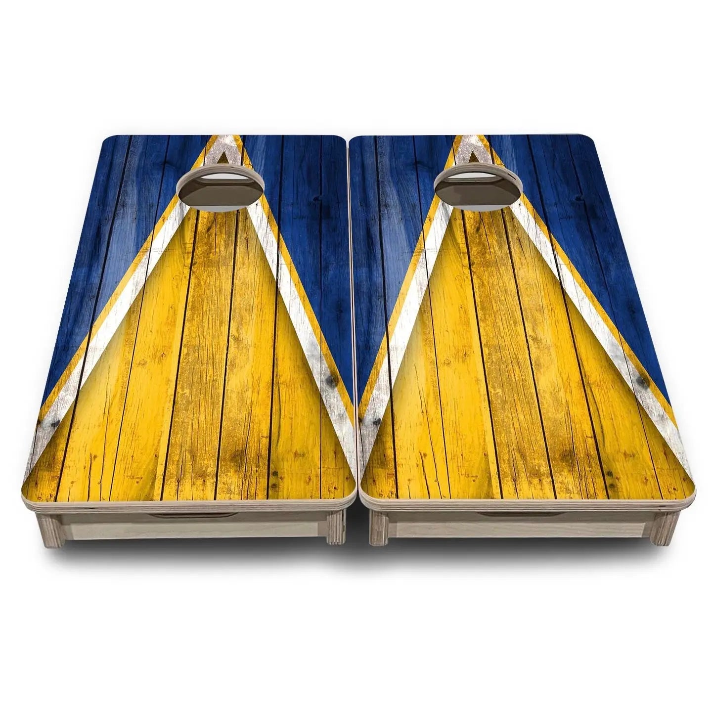 Team Color Triangle - Mini or Vacation Size Cornhole Boards (Yellow & Blue) Cornhole Solutions