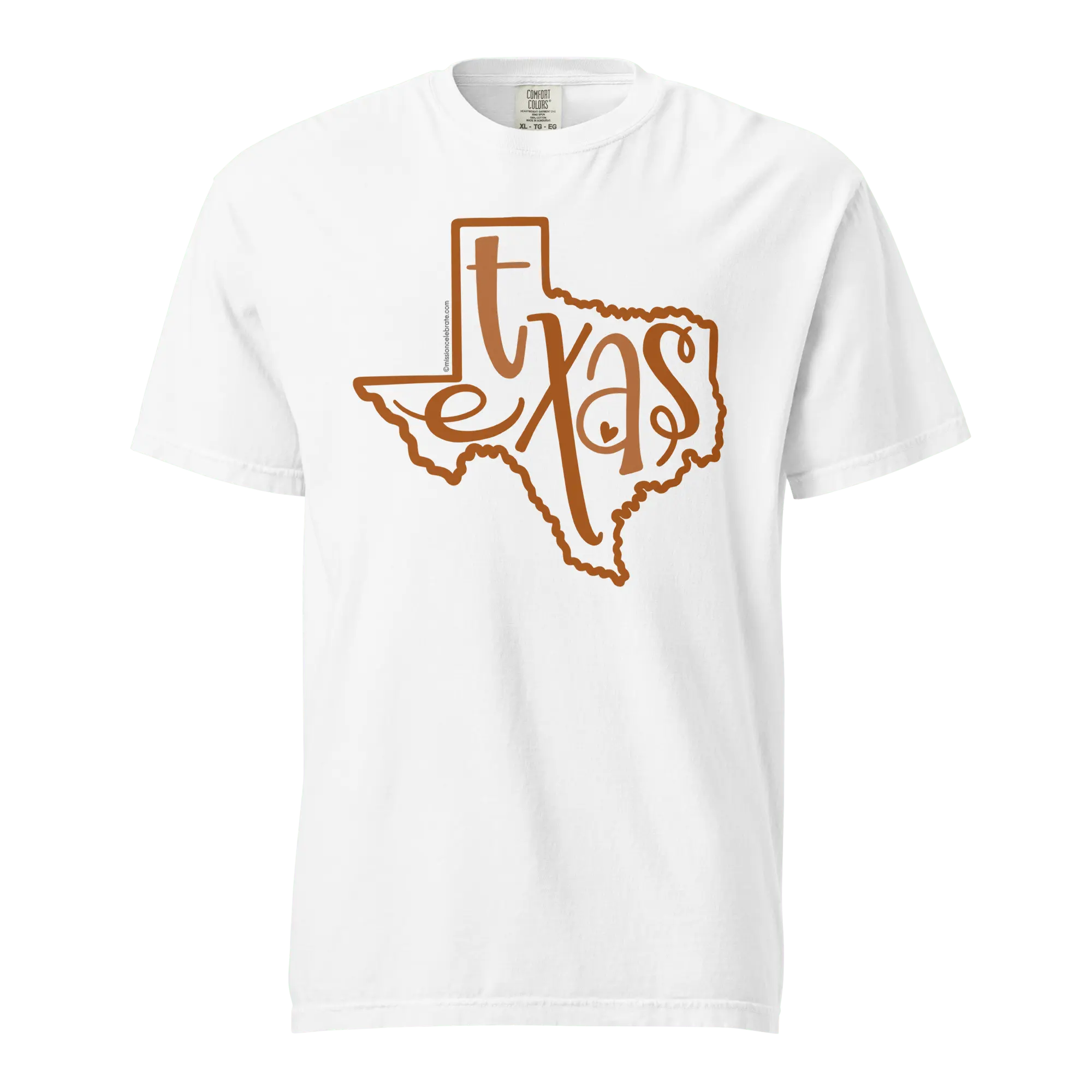 Texas T-shirt, Burnt Orange Bouncy Letters, Comfort Colors Tee, Handlettered Art by Leslie Gonce, Main Street Collective.