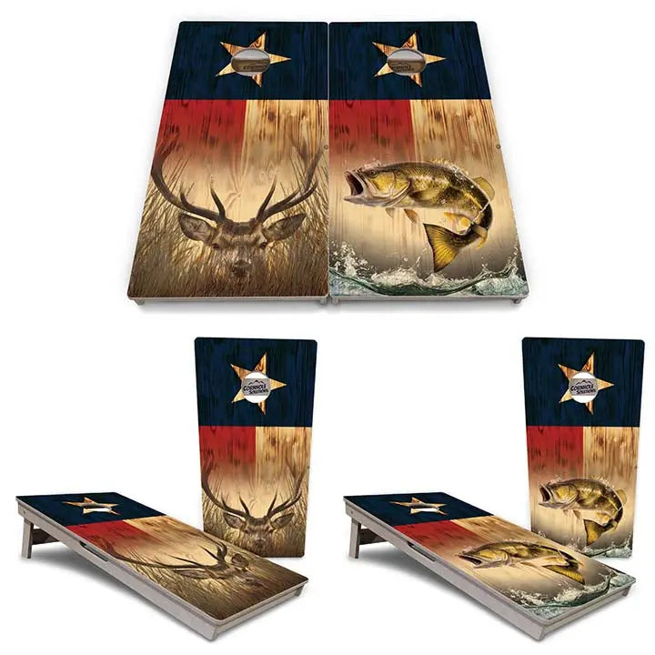 Texas Flag Deer & Fish Cornhole Boards - Professional Tournament Series Cornhole Solutions