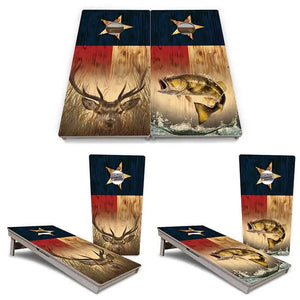 Texas Flag Deer & Fish Cornhole Boards - Professional Tournament Series Cornhole Solutions