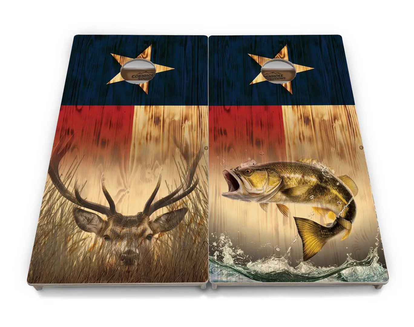 Texas Flag Deer & Fish Cornhole Boards - Professional Tournament Series Cornhole Solutions