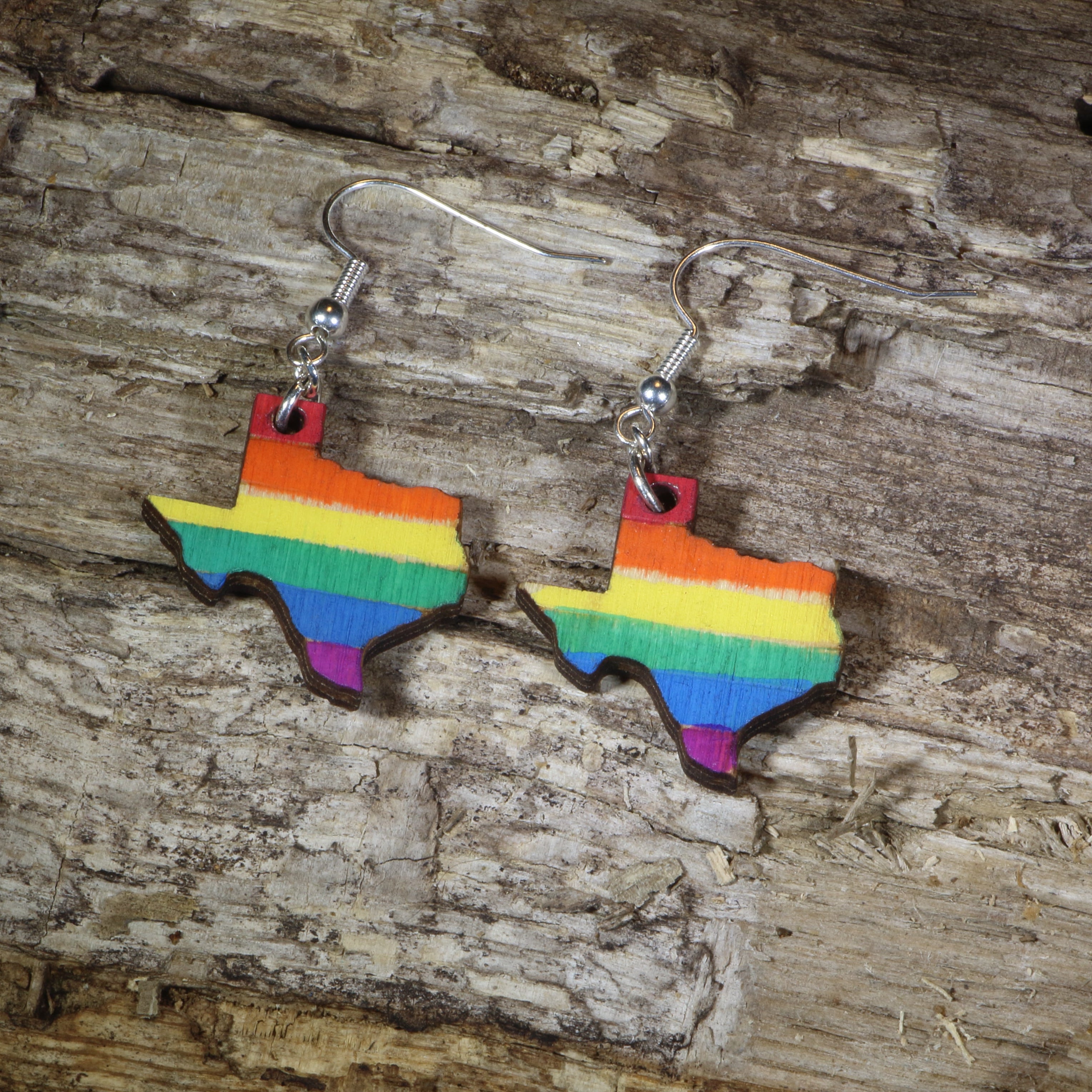 Texas LGBTQ Pride Wooden Earrings | Rainbow State Pride Jewelry