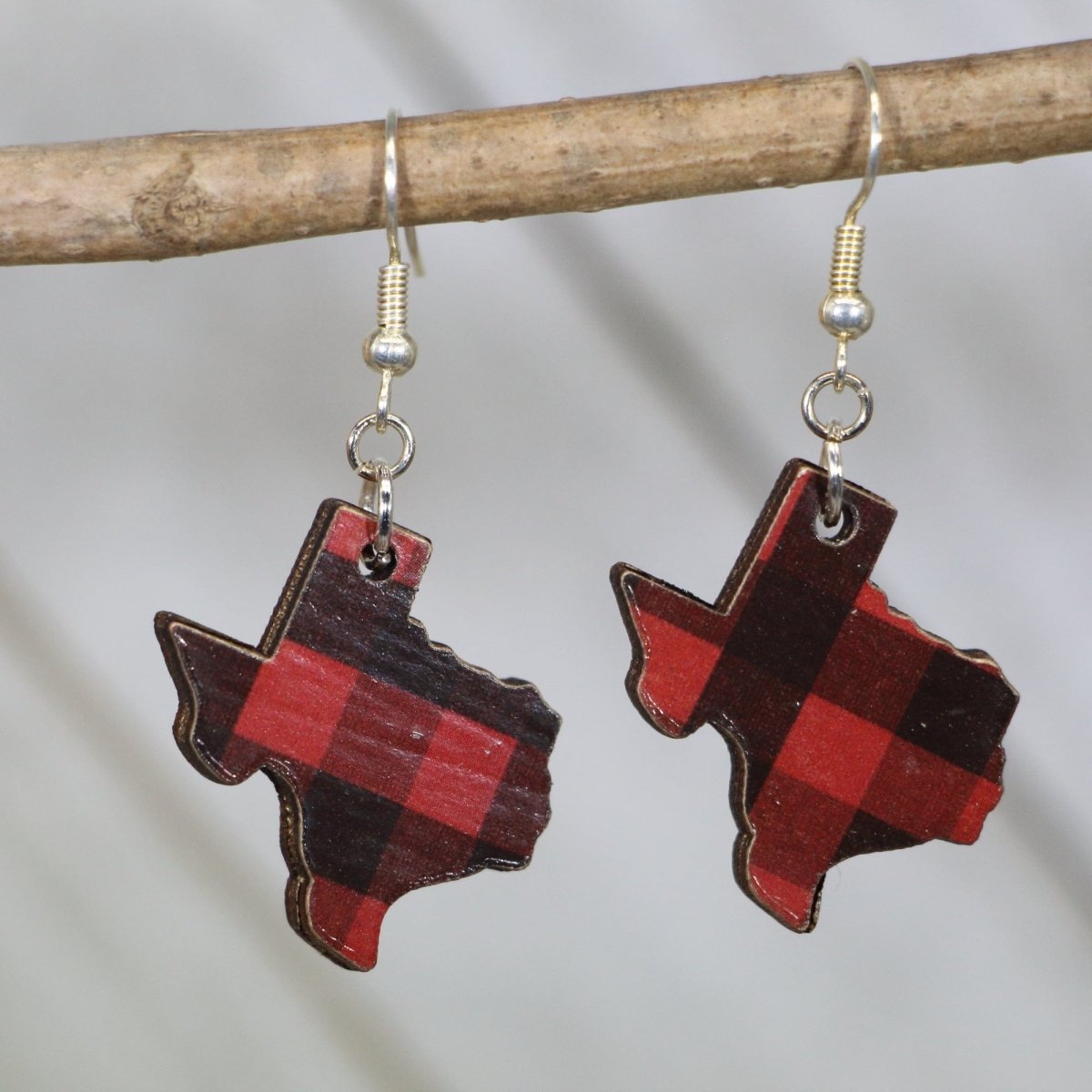 Texas State Buffalo Plaid Wooden Earrings | Texas Pride Jewelry