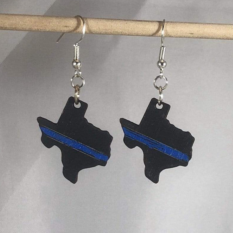 Texas Thin Blue Line Wooden Dangle Earrings | State Jewelry