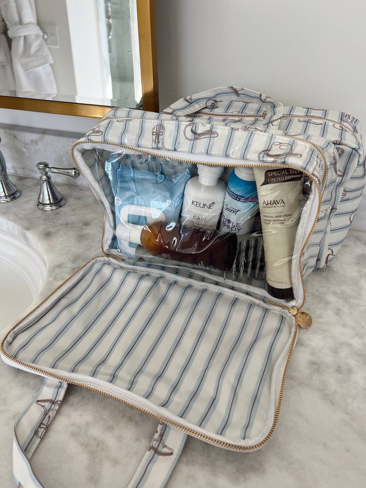 Western Blues Striped - Clear Coat Toiletry Case detail view by KenzKustomz