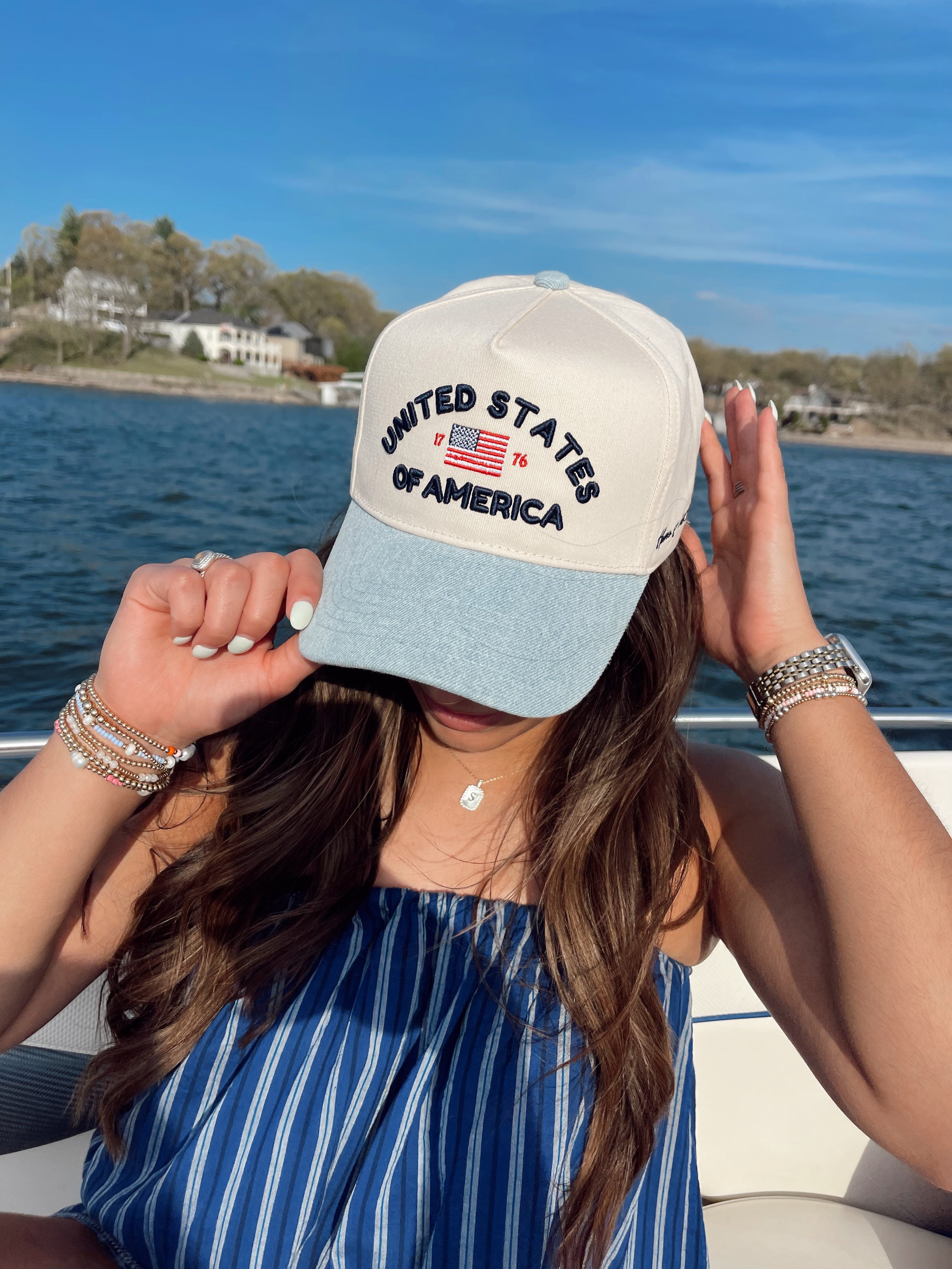United States of America - Denim Blue Vintage Trucker Hat by KenzKustomz, Southern lifestyle apparel detail photo 2