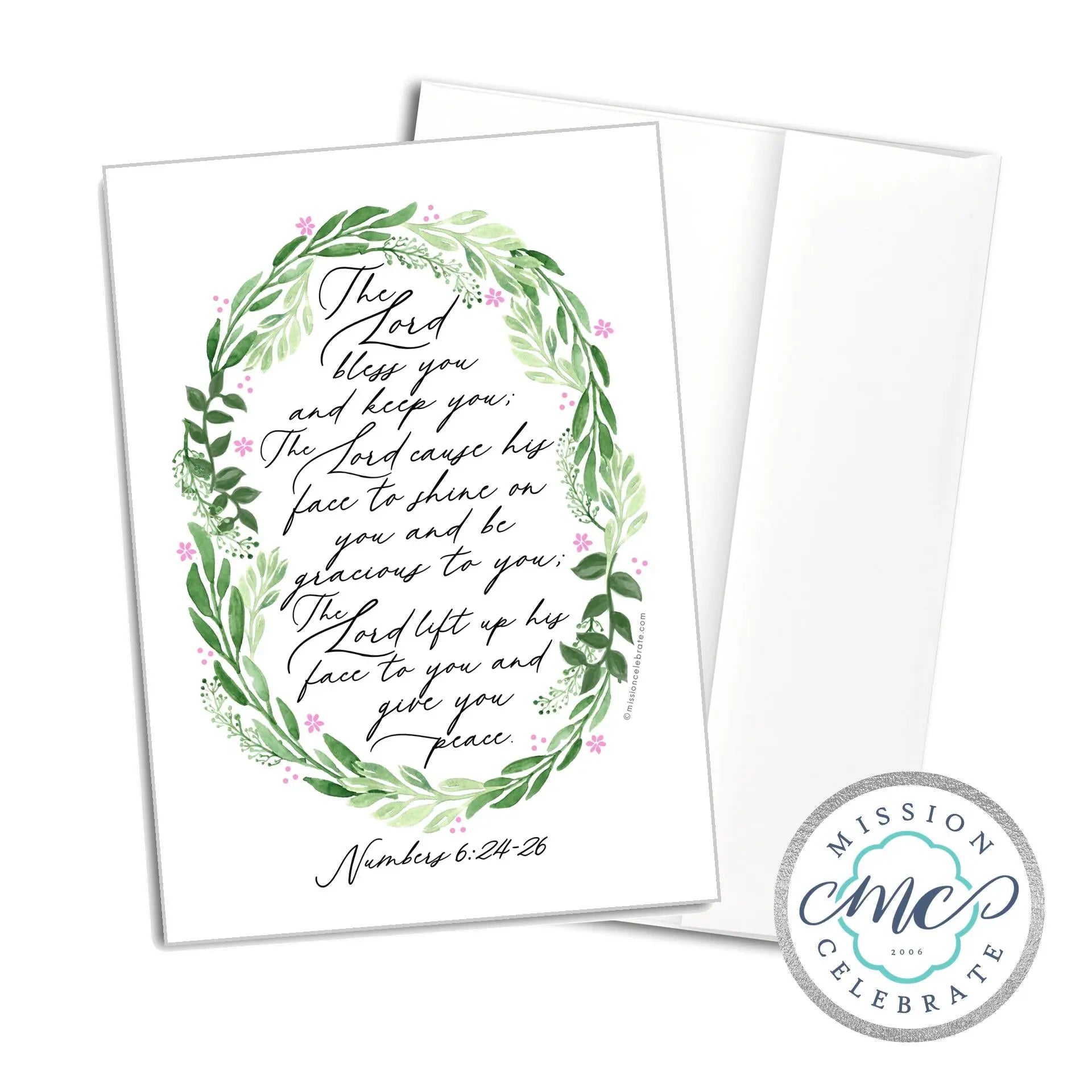 Floral "Lord Bless You" Greeting Card - Numbers 6:24-26. Main Street Collective Art Note Card with Envelope.