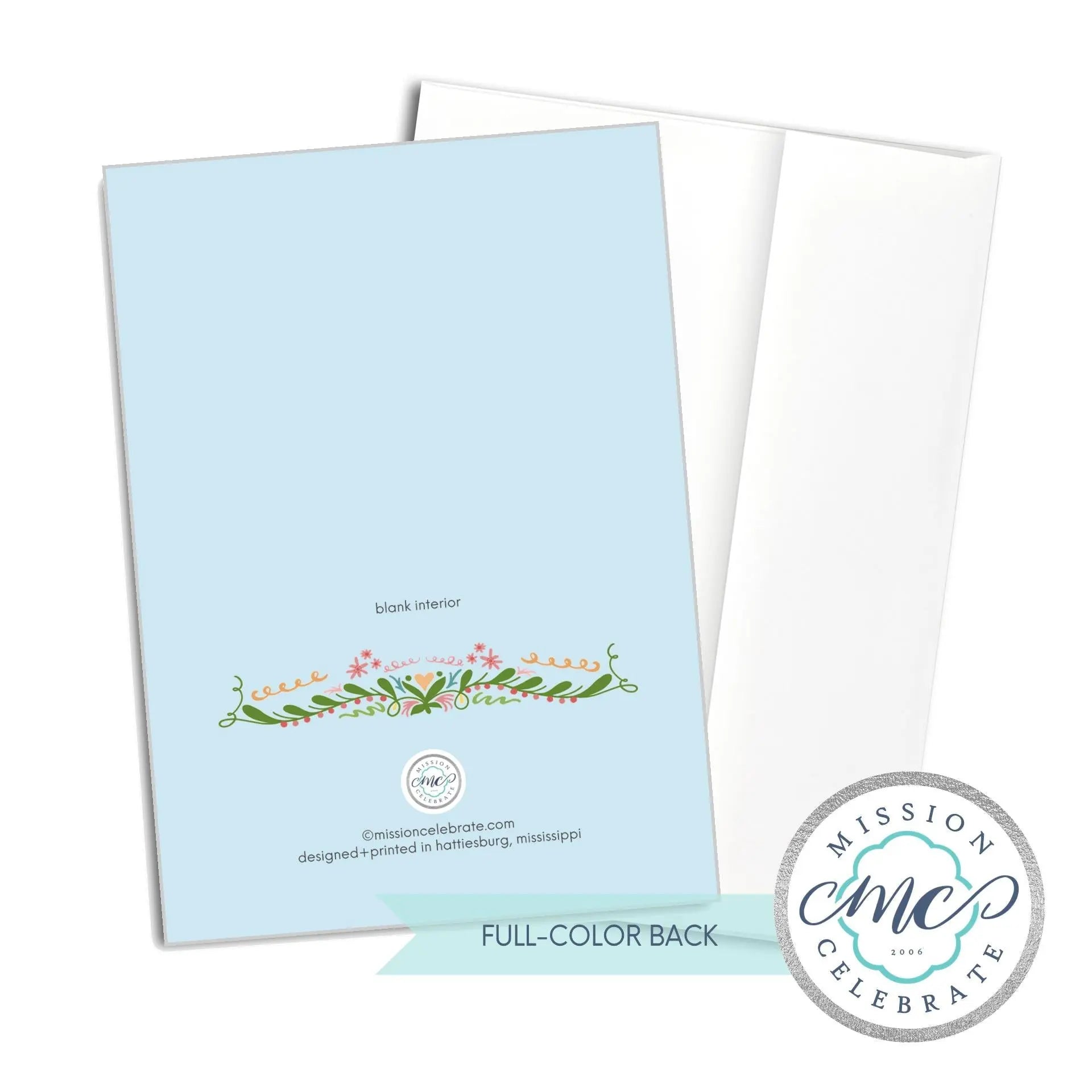 Mission Celebrate greeting card, floral design, Numbers 6:24-26 scripture art, Hattiesburg Mississippi made.