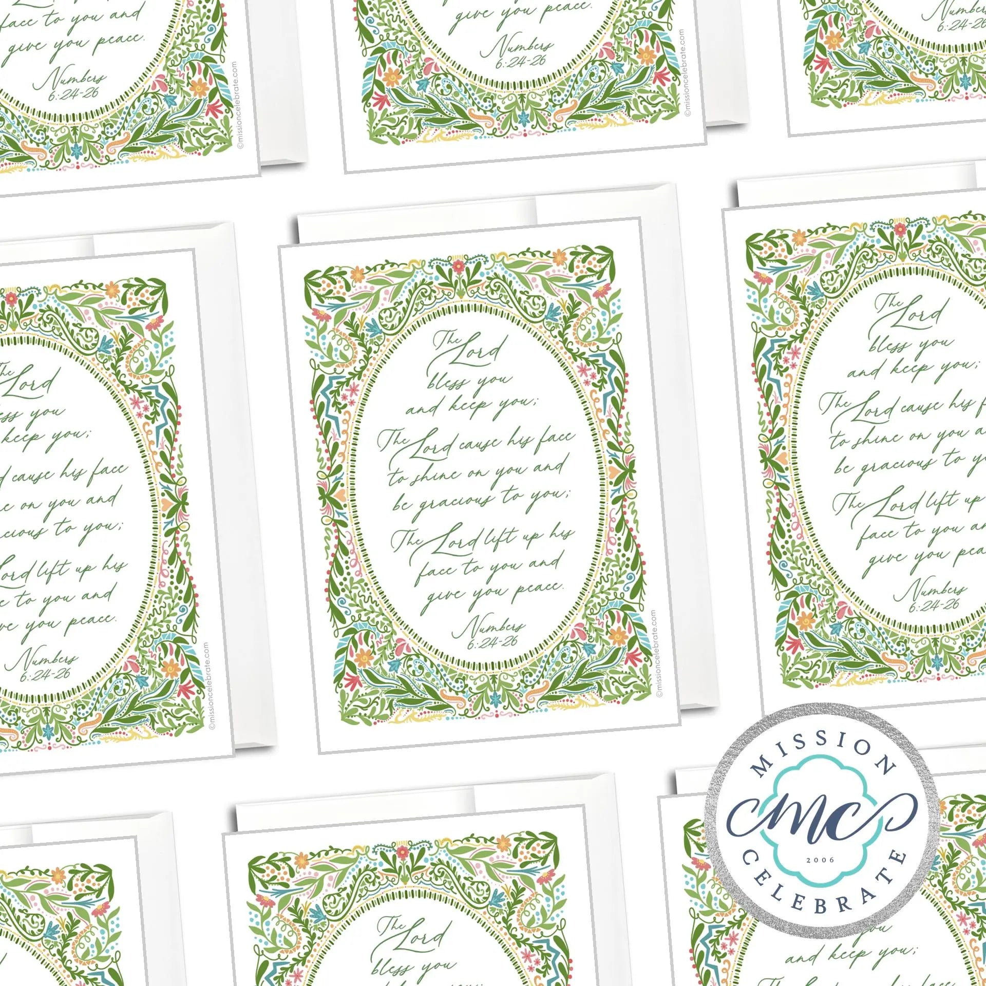 Numbers 6:24-26 Floral Greeting Card - "The Lord Bless You" by Leslie Gonce - Christian Art