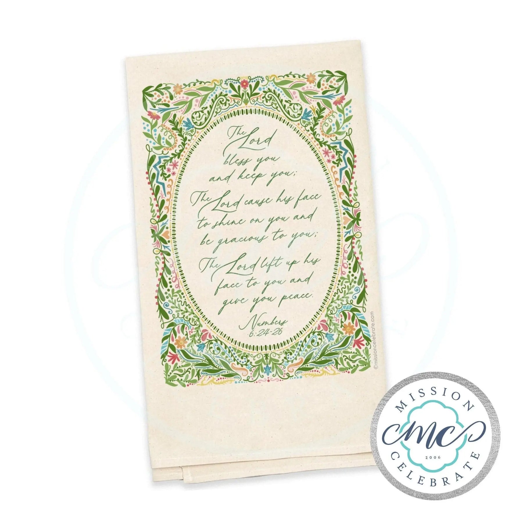 Main Street Collective: Floral Flour Sack Towel with Lord's Blessing (Numbers 6:24-26) from Mississippi Artist