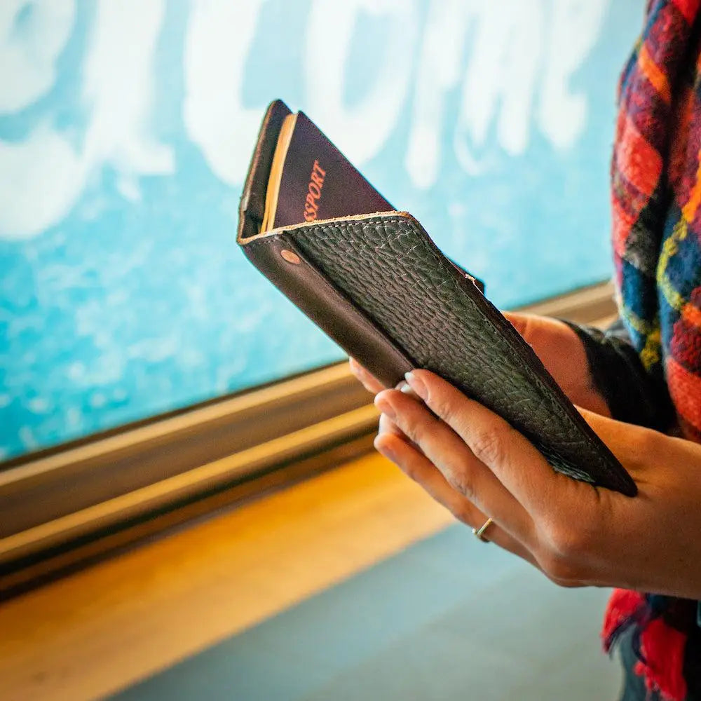 Theodore Leather Passport Wallet by Mission Mercantile Leather Goods, handmade leather goods detail photo 2