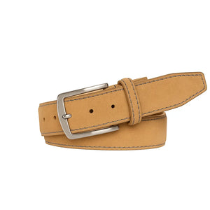 Toast suede belt showing handmade leather craftsmanship