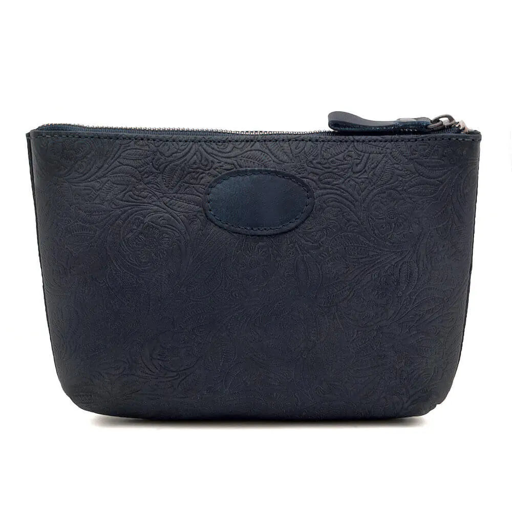 Tooled Leather Large Zippered Pouch Mission Mercantile Leather Goods