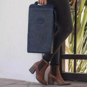 Tooled Leather Two Bottle Wine Carrier Mission Mercantile Leather Goods