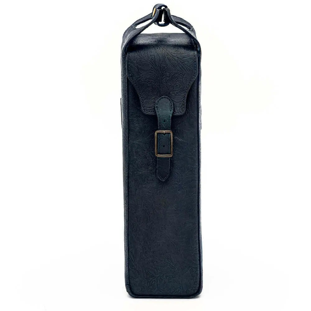 Tooled Leather Two Bottle Wine Carrier Mission Mercantile Leather Goods