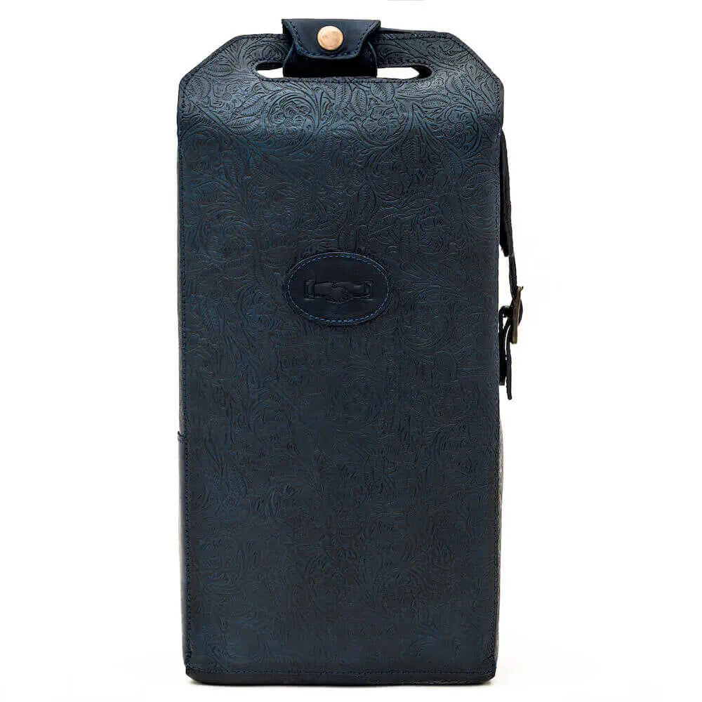 Tooled Leather Two Bottle Wine Carrier Mission Mercantile Leather Goods